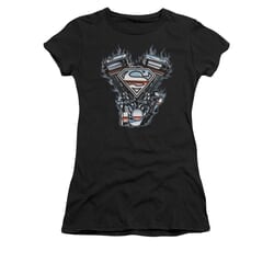 Superman Shirt Juniors V Twin Logo Black T-Shirt