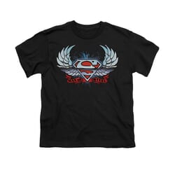 Superman Shirt Kids Chrome Wings Black T-Shirt