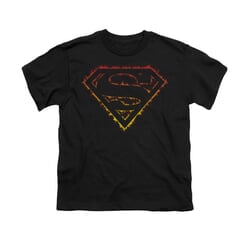 Superman Shirt Kids Flame Outlined Black T-Shirt