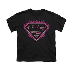 Superman Shirt Kids Fuchia Flames Black T-Shirt