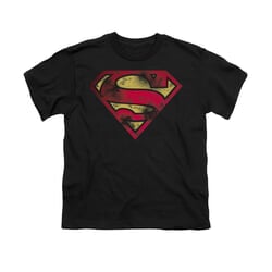 Superman Shirt Kids War Torn Shield Black T-Shirt