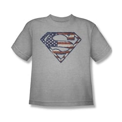 Superman Shirt Kids Wartorn Flag Shield Athletic Heather T-Shirt