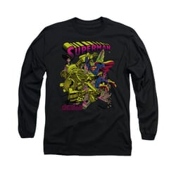 Superman Shirt Metallo Long Sleeve Black Tee T-Shirt