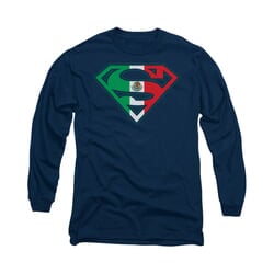 Superman Shirt Mexican Shield Long Sleeve Navy Tee T-Shirt