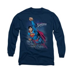 Superman Shirt Over The City Long Sleeve Navy Tee T-Shirt