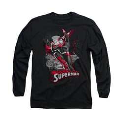 Superman Shirt Red & Gray Long Sleeve Black Tee T-Shirt