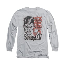 Superman Shirt Retro Lines Long Sleeve Silver Tee T-Shirt