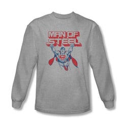 Superman Shirt Retro Steel Long Sleeve Athletic Heather Tee T-Shirt