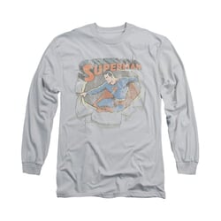 Superman Shirt Ripping Long Sleeve Silver Tee T-Shirt