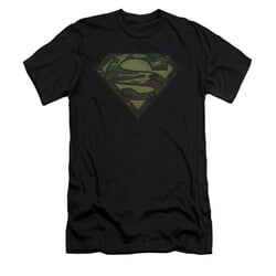 Superman Shirt Slim Fit Camo Logo Distressed Black T-Shirt