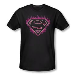 Superman Shirt Slim Fit Fuchia Flames Black T-Shirt