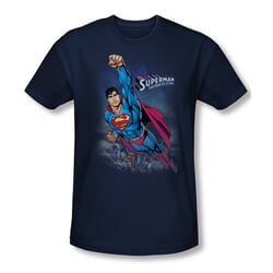 Superman Shirt Slim Fit Over The City Navy T-Shirt