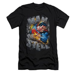 Superman Shirt Slim Fit Ripping Steel Black T-Shirt