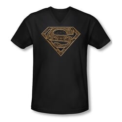 Superman Shirt Slim Fit V-Neck Aztec Shield Black T-Shirt