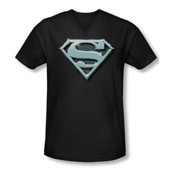 Superman Shirt Slim Fit V-Neck Chrome Shield Black T-Shirt