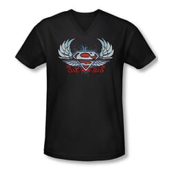 Superman Shirt Slim Fit V-Neck Chrome Wings Black T-Shirt