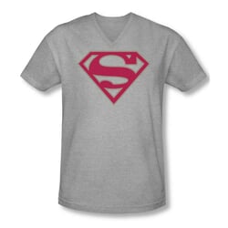 Superman Shirt Slim Fit V-Neck Crimson Shield Athletic Heather T-Shirt