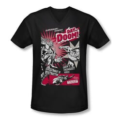 Superman Shirt Slim Fit V-Neck Day Of Doom Black T-Shirt