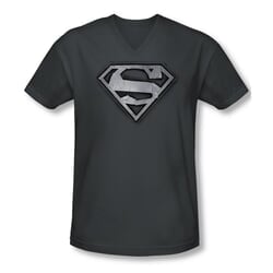 Superman Shirt Slim Fit V-Neck Duct Tape Shield Charcoal T-Shirt