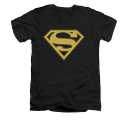 Superman Shirt Slim Fit V-Neck Gold Shield Black T-Shirt