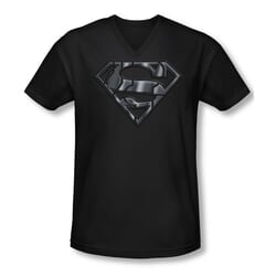 Superman Shirt Slim Fit V-Neck Mech Shield Black T-Shirt