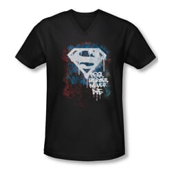 Superman Shirt Slim Fit V-Neck Never Die Black T-Shirt