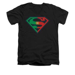 Superman Shirt Slim Fit V-Neck Portugal Shield Black T-Shirt