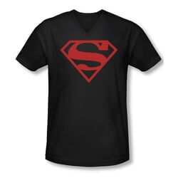 Superman Shirt Slim Fit V-Neck Red Shield Black T-Shirt