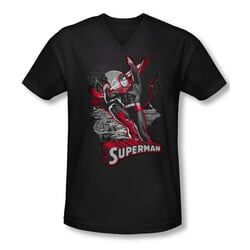 Superman Shirt Slim Fit V-Neck Red & Gray Black T-Shirt