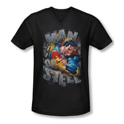 Superman Shirt Slim Fit V-Neck Ripping Steel Black T-Shirt