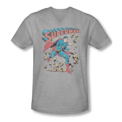 Superman Shirt Slim Fit V-Neck Rocks Athletic Heather T-Shirt