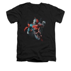 Superman Shirt Slim Fit V-Neck Up In The Sky Black T-Shirt