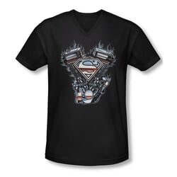 Superman Shirt Slim Fit V-Neck V Twin Logo Black T-Shirt