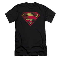 Superman Shirt Slim Fit War Torn Shield Black T-Shirt