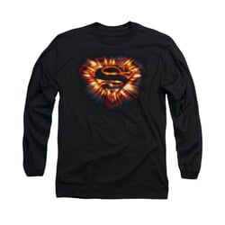 Superman Shirt Space Burst Shield Long Sleeve Black Tee T-Shirt