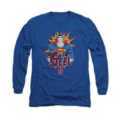 Superman Shirt Steel Pop Long Sleeve Royal Blue Tee T-Shirt