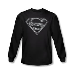 Superman Shirt Urban Digi Camo Shield Long Sleeve Black Tee T-Shirt