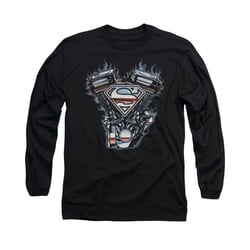 Superman Shirt V Twin Logo Long Sleeve Black Tee T-Shirt