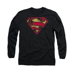 Superman Shirt War Torn Shield Long Sleeve Black Tee T-Shirt