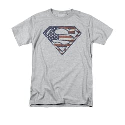 Superman Shirt Wartorn Flag Shield Athletic Heather T-Shirt