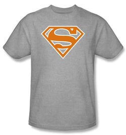 Superman T-shirt Burnt Orange And White Shield Adult Gray Tee Shirt