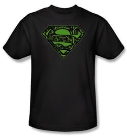 Superman T-shirt Circuits Shield Logo Adult Black Tee Shirt