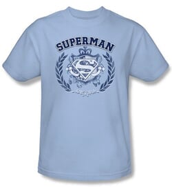 Superman T-shirt Collegiate Crest Adult Light Blue Tee Shirt