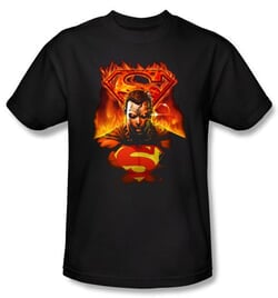 Superman T-shirt DC Comics Man On Fire Adult Black Tee Shirt