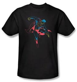 Superman T-shirt DC Comics Neon Superhero Adult Black Tee Shirt