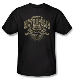 Superman T-shirt DC Comics University Of Metropolis Adult Black Tee