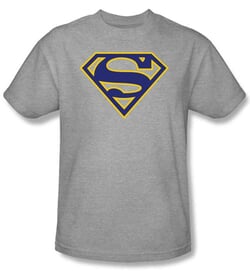 Superman T-shirt Maize And Blue Shield Logo Adult Gray Tee Shirt