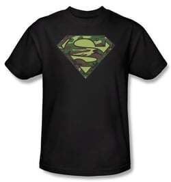 Superman T-shirt Military Camo Logo Adult Superhero Black Tee Shirt