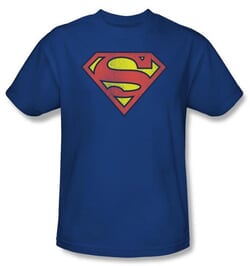 Superman T-shirt Retro Supes Logo Distressed Adult Royal Tee Shirt