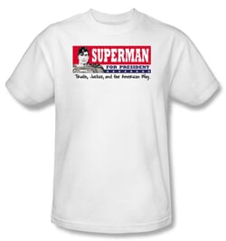 Superman T-shirt Superman For President Superhero Adult White Tee